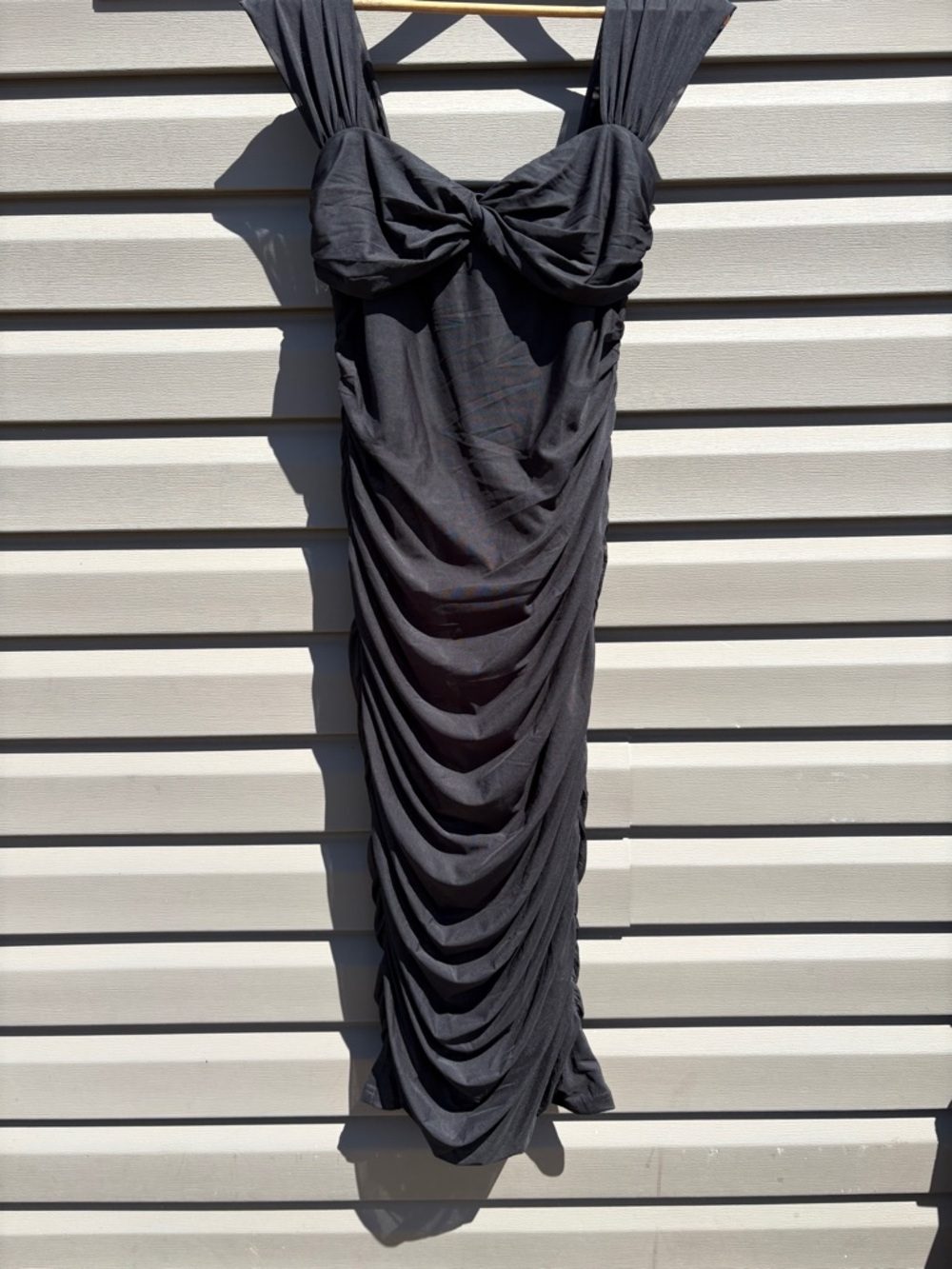 Hello Molly Black Ruched Midi Dress with Twist Bodice. 
Perfect Stunning Fit.